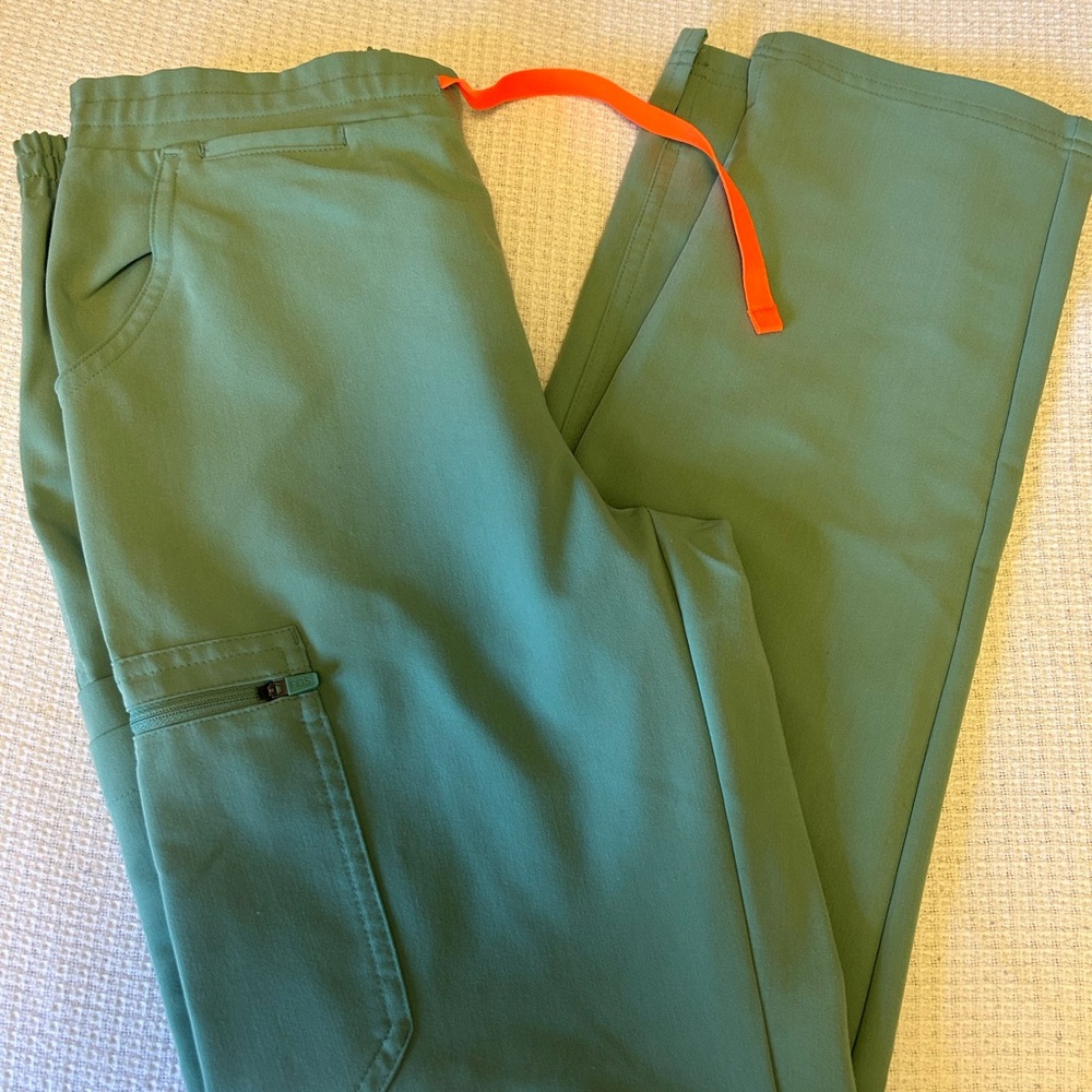 Figs Women's Cargo Pants in Green with Orange Accent